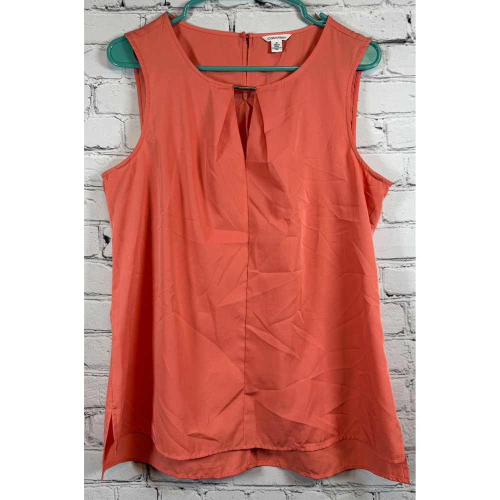 Calvin Klein Sleeveless‎ Top Keyhole Blouse Casual Career Coral M